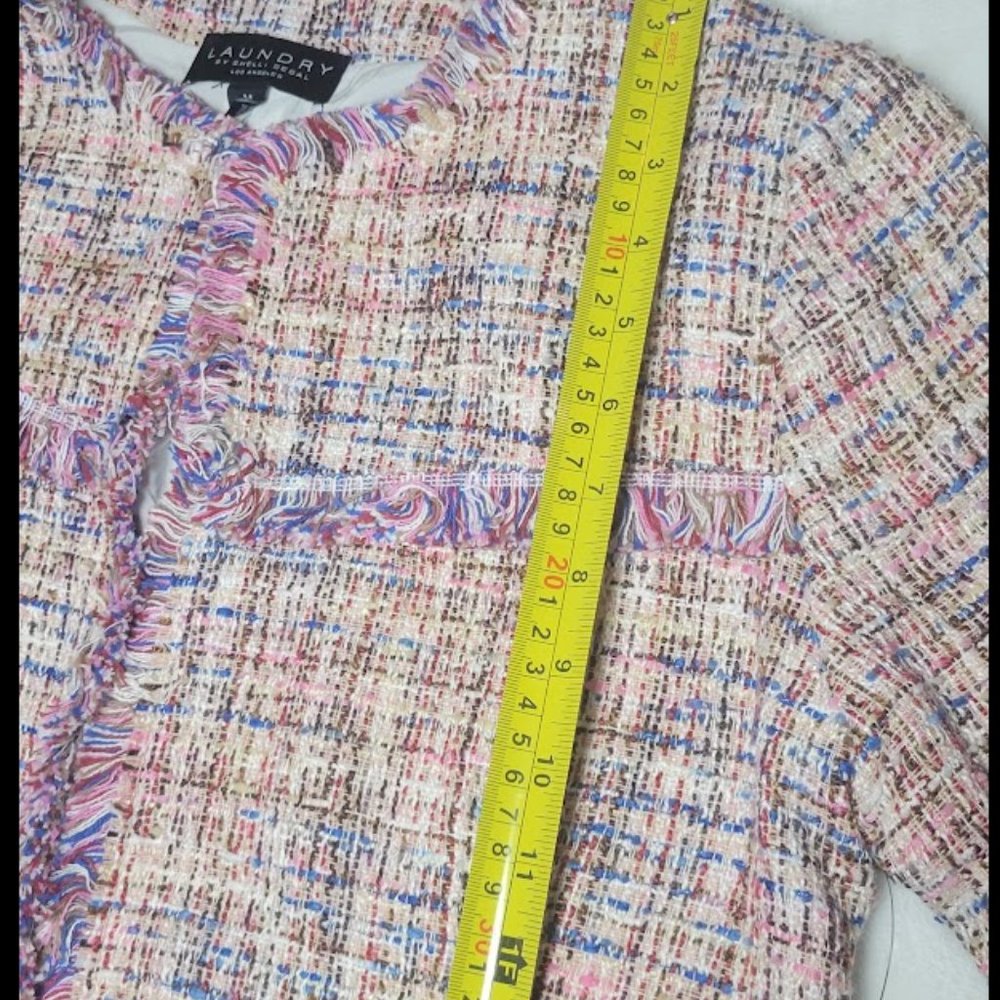 Womens Jacket Laundry Shelli Segal Tunic Pink Multi Knit Fringe Hem Size Medium - Picture 13 of 15